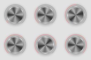 Realistic metal and plastic radio switch. Different level buttons and power regulators set vector