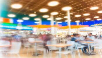 Abstract blur food court in shopping mall for background. photo