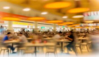 Abstract blur food court in shopping mall for background. photo