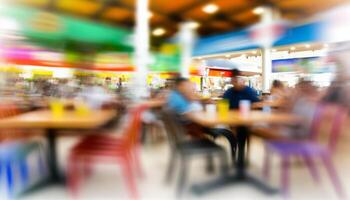 Abstract blur food court in shopping mall for background. photo