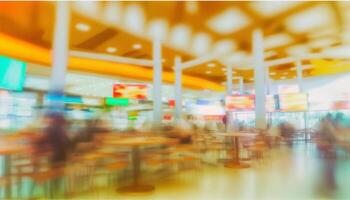 Abstract blur food court in shopping mall for background. photo