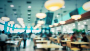 Abstract blur food court in shopping mall for background. photo