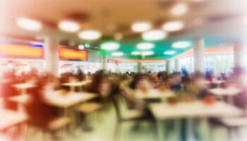 Abstract blur food court in shopping mall for background. photo