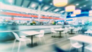 Abstract blur food court in shopping mall for background. photo