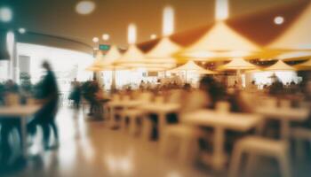 Abstract blur food court in shopping mall for background. photo