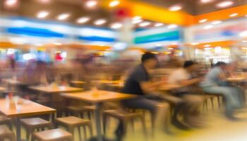 Abstract blur food court in shopping mall for background. photo