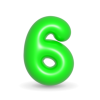 Number Six Green Balloon 3d illustration. Realistic design element for events. png