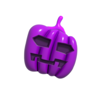 halloween realistisk 3d lila pumpa med poker ansikte. 3d återges objekt. design element isolerat på alfa bakgrund. png