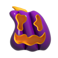 Halloween Realistic 3d Purple Pumpkin with happy face. 3d rendered object. Design element isolated on alpha background. png