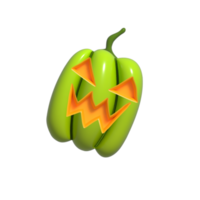 Halloween Realistic 3d Green Pumpkin with happy face. 3d rendered object. Design element isolated on orange background. png