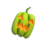 Víspera de Todos los Santos realista 3d verde calabaza con contento rostro. 3d prestados objeto. diseño elemento aislado en naranja antecedentes. png