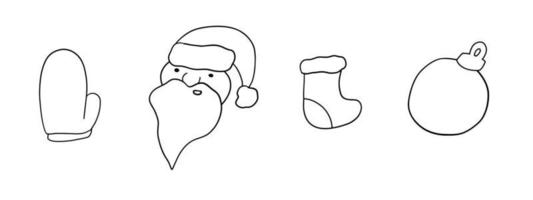 Merry Christmas Set. Vector elements in outline doodle style isolated on white background.