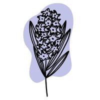 Flower in outline doodle flat style with colorful violet brush. Simple floral element plant decorative design. Hand drawn line art. Creative sketch. Vector illustration isolated on white background.