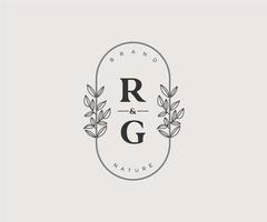 initial RG letters Beautiful floral feminine editable premade monoline logo suitable for spa salon skin hair beauty boutique and cosmetic company. vector