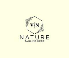 initial VN letters Botanical feminine logo template floral, editable premade monoline logo suitable, Luxury feminine wedding branding, corporate. vector