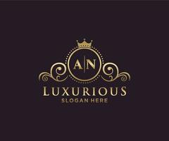 Initial AN Letter Royal Luxury Logo template in vector art for Restaurant, Royalty, Boutique, Cafe, Hotel, Heraldic, Jewelry, Fashion and other vector illustration.