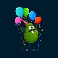 Cartoon avocado character on holiday party, vector