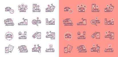 Car share service linear icons, vector mobile app