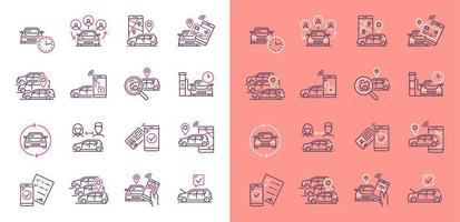 Car share service linear icons, vector mobile app