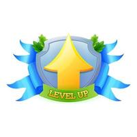 Game level up badge and win icon, vector ui bonus