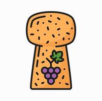 Wine cork with grape branch print outline icon vector