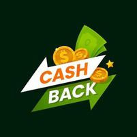 Cash back service, financial payment, money bonus vector