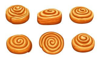 Cinnamon roll buns, sweet pastry with rolled dough vector