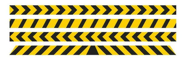 Caution tape set of yellow warning ribbons. Abstract warning lines for police, accident, under construction. Vector danger tape collection.
