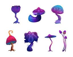 Glowing magic mushrooms vector illustrations set.