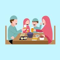 musulmán familia teniendo cena juntos vector