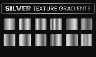 Silver texture gradient collection. Shiny and metal steel gradient template for chrome border, silver frame, ribbon or label design. Vector illustration