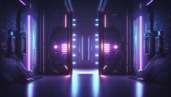 3d illustration of blue and purple futuristic sci-fi techno lights-cool background. photo