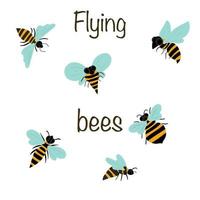 Flying bees set of six types of bees vector