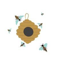 abeja con un miel colmena volador alrededor vector