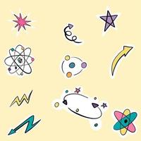 Molecule flat illustrated stickers colourful stars and pointers vector
