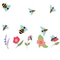 bees flying around a flowers vector