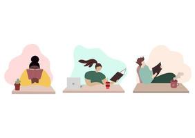 People reading a book sitting in the chairs at the table vector