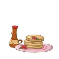 Maple sirup pancakes with berries and mint vector
