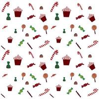 Bright pattern with candies and Christmas cake white background vector