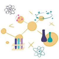 Chemical objects glass flask and chemical compounds vector