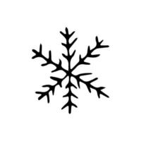 Hand drawn doodle snowflake. Vector black and white clipart.