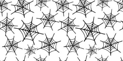 Vector seamless pattern of black hand drawn spider web on white background. Cute Halloween pattern with cobweb. Halloween design for packing paper or cover.