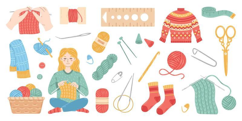 Vector wool yarn ball. Knit threads. Cozy crafting hobby. Knitting