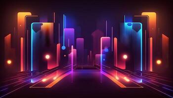 Futuristic background with colorful glowing abstract neon lights. photo
