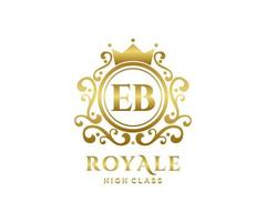 Golden Letter EB template logo Luxury gold letter with crown. Monogram alphabet . Beautiful royal initials letter. vector