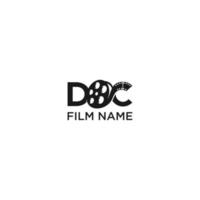 DOC initial with film in letter O logo design vector
