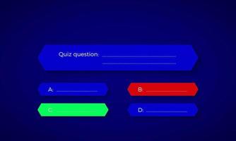 Design of quiz in blue color. Question and four answer option. Correct answer is green. Wrong answer is red. Vector illustration