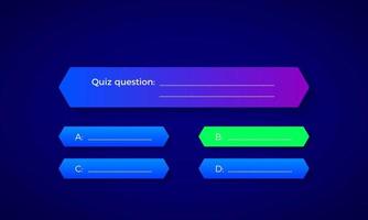 Design of quiz in blue color. Question and four answer option. Correct answer is green. Vector illustration