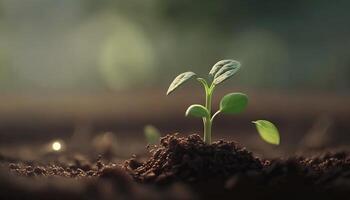 un escena de agricultura y planta crecimiento es conjunto en contra un verde, borroso fondo. generativo ai foto