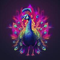 Peacock in neon colors. . photo